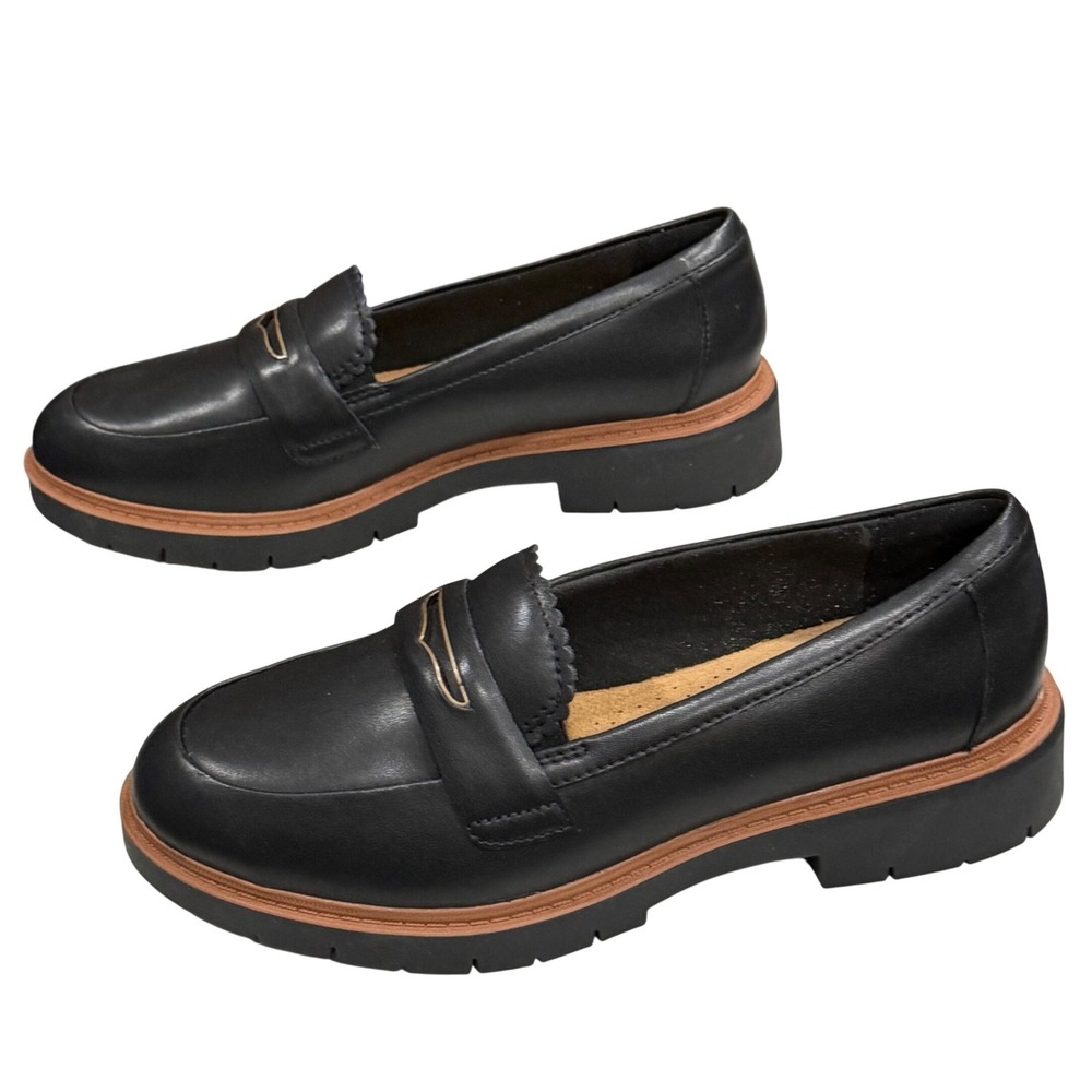 Clarks Westlynn Glow Loafers Womens Size 7 Black Leather Preppy Dark Academia - Picture 2 of 13